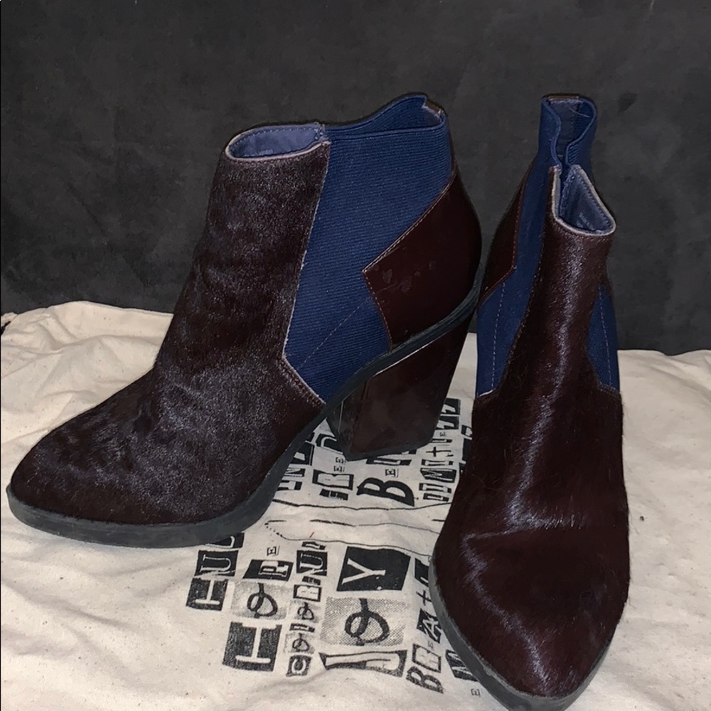 Maroon and navy pony hair ankle boots